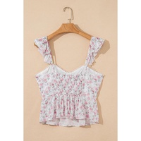Pink Floral Flutter Peplum Tank Top - L thumbnail