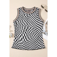 Multicolour Cheetah Checkered Dual Print Reversible Round Neck Mesh Tank Top - L thumbnail