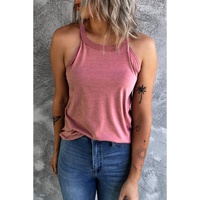 Pink Solid Color Crew Neck Tank Top - L thumbnail
