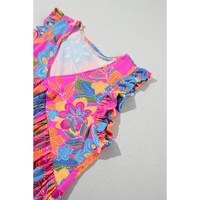 Rose Red Boho Pattern Print Flounce V Neck Tank Top - XL thumbnail