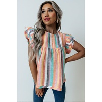 Azura Exchange Striped Tiered Ruffle Cap Sleeve Top - L thumbnail