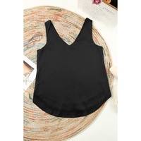 Black Deep V Neck Loose Tank Top - L thumbnail