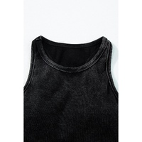 Black Ribbed Mineral Wash Racerback Cropped Tank Top - M thumbnail