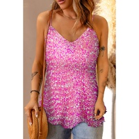 Pink Sequin Adjustable Straps Tank Top - M thumbnail