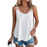 Azura Exchange White Eyelet Strappy Scoop-Neck Tank Top - S thumbnail