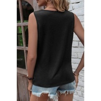 Black Laser Cut Slits Twist Front Tank Top - M thumbnail