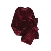 Fiery Red Solid Velvet Two Piece Lounge Set - XL thumbnail