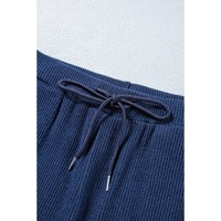 Navy Blue Ribbed Knit Cropped Hoodie and Drawstring Joggers Set - L thumbnail