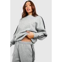 Light Grey Solid Color Side Striped Sweatshirt Active Set - 2XL thumbnail