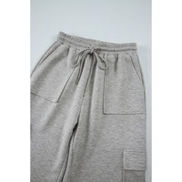 Light Grey Multi Pockets Lace-up High Waist Wide Leg Workout Pants - 2XL thumbnail