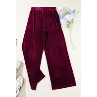 Burgundy Solid Drawstring Waist Wide Leg Pants - XL thumbnail