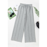 Gray Seamed Drawstring High Waist Wide Leg Sweatpants - L thumbnail