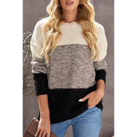 Black Color Block Netted Texture Pullover Sweater - M thumbnail