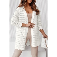 Azura Exchange White Wavy Trim Open Knit Long Sleeve Cardigan - L thumbnail