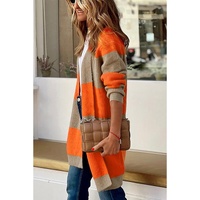 Azura Exchange Orange Colorblock Ribbed Knit Cardigan - L thumbnail