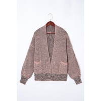 Pink Chunky Waffle Knit Oversized Collar Cardigan - L thumbnail