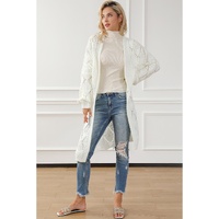 White Rhombus Hollowed Knit Open Front Cardigan - XL thumbnail
