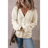 Apricot Pleated Sleeve Hollow Detail Button Sweater Cardigan - L thumbnail