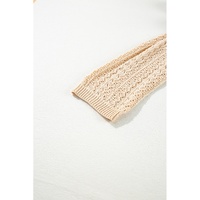 Apricot Hollow Out Knit Drop Shoulder Open Front Cardigan - L thumbnail