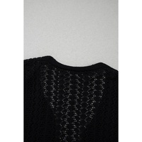 Black Hollow Out Knit Drop Shoulder Open Front Cardigan - S thumbnail