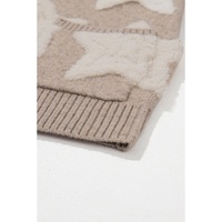 Khaki Sherpa Star Pattern Textured Sweater Cardigan with Pockets - L thumbnail