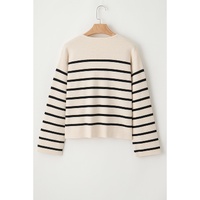 Black Stripe Flap Pocket Buttoned Cardigan Sweater - M thumbnail