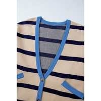 White Colorblock Drop Shoulder Buttoned Loose Cardigan - 2XL thumbnail
