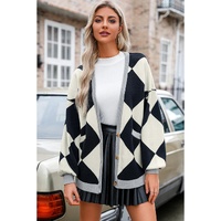 Black Colorblock Drop Shoulder Buttoned Loose Cardigan - M thumbnail