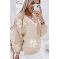Parchment Elegant Flower Decor Button Front Cardigan - L thumbnail