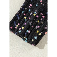 Black Rhinestone Decor Multicolor Confetti Sweater Cardigan - L thumbnail