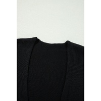 Black Floral Print Knitted Open Front Loose Cardigan - M thumbnail