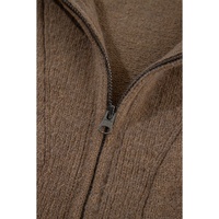 Brown Western Printed Ribbed Trim Collared Zip up Cardigan - L thumbnail