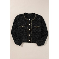 Black Shimmer Flap Pocket Button up Cardigan - M thumbnail