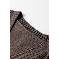 Dark Khaki Open Knit Drop Shoulder Sweater Cardigan - 2XL thumbnail