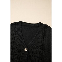 Black Open Knit Drop Shoulder Sweater Cardigan - L thumbnail