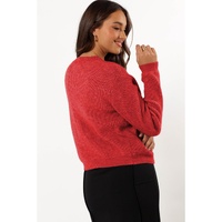 Fiery Red Ribbed Knit Bow Front Buttoned Cardigan - L thumbnail