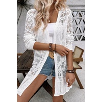 White Crochet Hollow Out Open Front Cardigan - XL thumbnail
