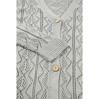 Gray Hollow Out Buttons Front Long Cardigan - S thumbnail