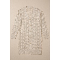 Parchment Hollow Out Buttons Front Long Cardigan - L thumbnail
