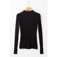 Black Ribbed Knit Collared Slim Fit Sweater Cardigan - S thumbnail