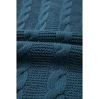 Peacock Blue Cable Knit Button Front Pocketed Baggy Cardigan - S thumbnail