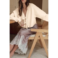Jet Stream Bowknot Front Loose V Neck Knitted Cardigan - L thumbnail