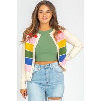 White Stripe Colorful Pattern Button Front Sweater Cardigan - XL thumbnail