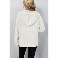 White Drawstring Hooded Button Up Drop Shoulder Sweater Cardigan - S thumbnail