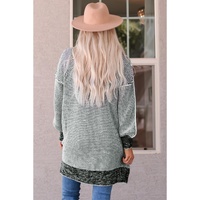 Azura Exchange Gray Plaid Knitted Long Open Front Cardigan - L thumbnail
