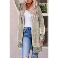 Apricot Plaid Knitted Long Open Front Cardigan - S thumbnail