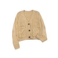 Azura Exchange Beige Front Pockets Buttons Textured Cardigan - L thumbnail