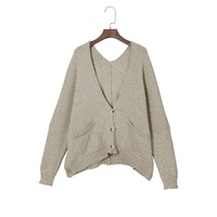 Gray Buttons Front Pocketed Sweater Cardigan - M thumbnail
