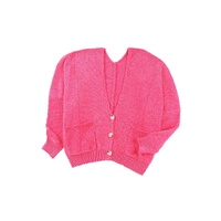 Rose Buttons Front Pocketed Sweater Cardigan - L thumbnail