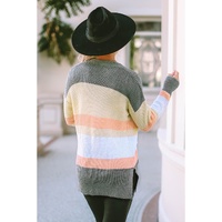 Multicolor Color Block Striped Pocketed Open Cardigan - M thumbnail